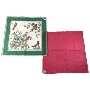 Vtg Handkerchiefs Kreier Birds & Flowers 100% Cotton Burmel Irish Linen Cottage